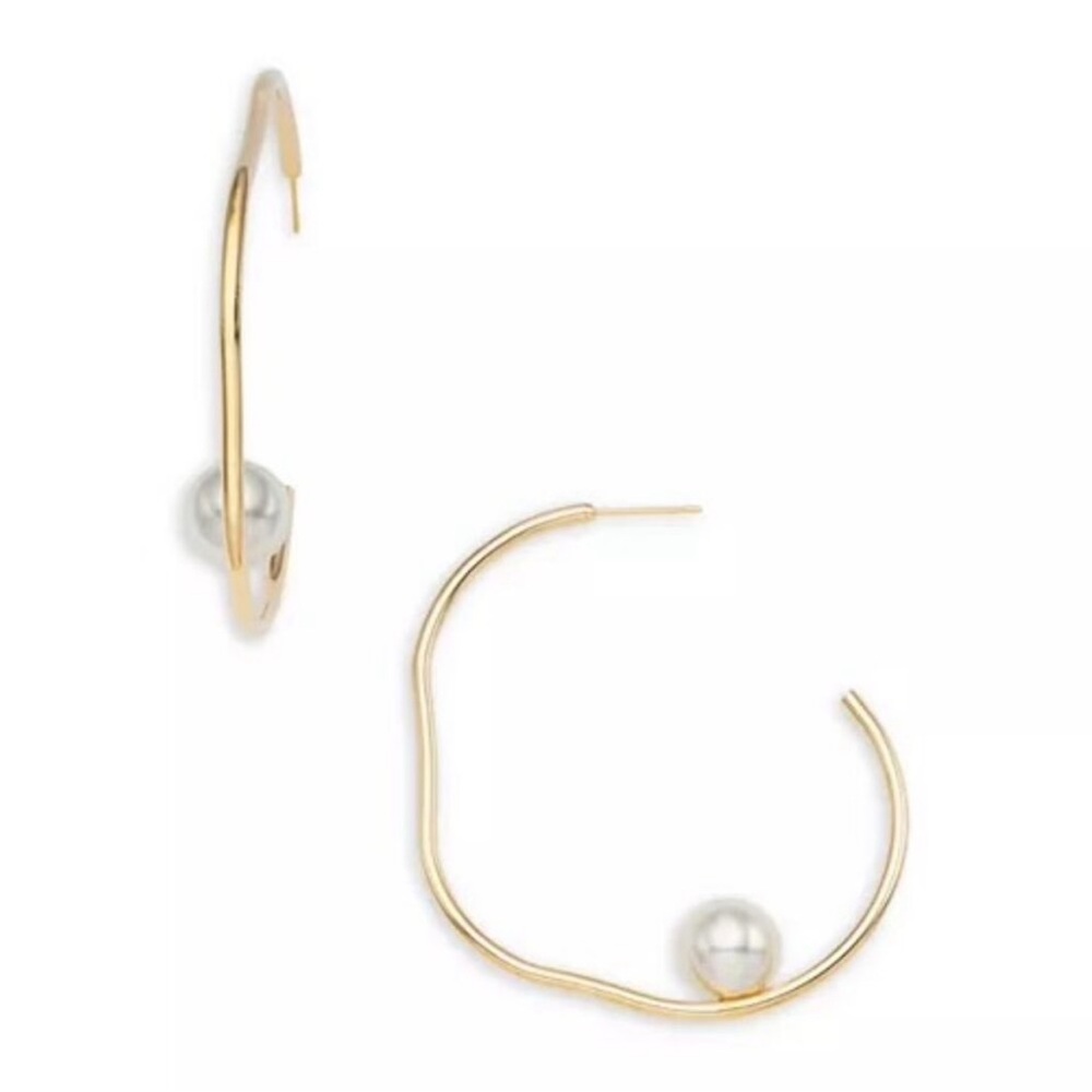 Anthropologie Shashi Imitation Pearl Large Gold Tone Hoop Earrings NEW